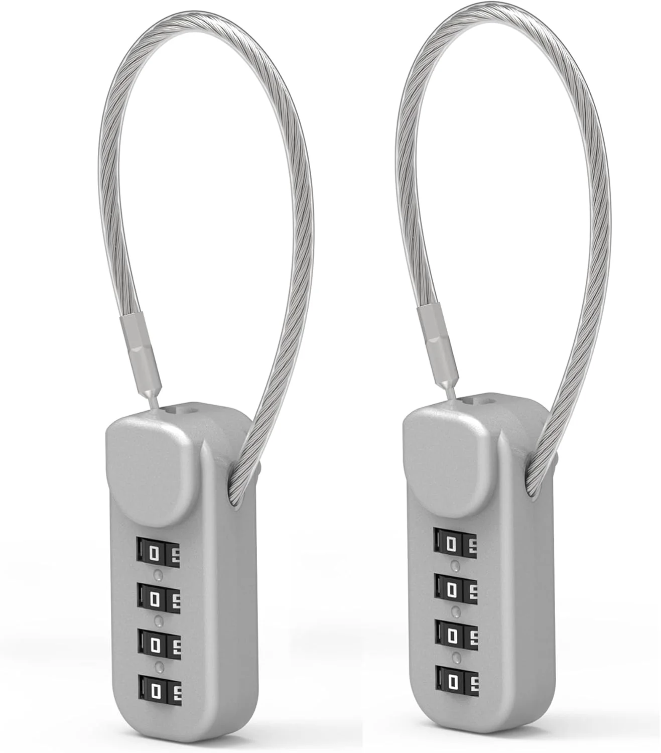 قفل ترکیبی 4 رقمی با کابل فولادی امنیتی انعطاف پذیر 0.13 متری، قفل کابلی برای سطل زباله، کمد، کمد باشگاه، چمدان، کیف، کلاه ایمنی، قطر 3 میلی متر (خاکستری) - 2 عدد قفل ترکیبی 4 رقمی با کابل فولادی امنیتی انعطاف پذیر 0.13 متری، قفل کابلی برای سطل زباله، کمد، کمد باشگاه، چمدان، کیف، کلاه ایمنی، قطر 3 میلی متر (خاکستری) - 2 عدد