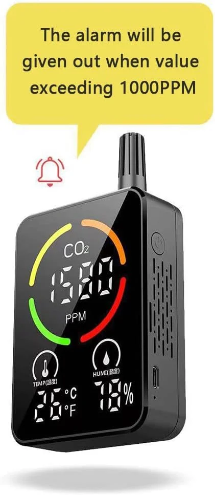 دستگاه تشخیص کیفیت هوا QAHM، سنسور دقیق 3 در 1 برای CO2، دما و رطوبت، سنسور NDIR، تستر غلظت دی اکسید کربن با آلارم