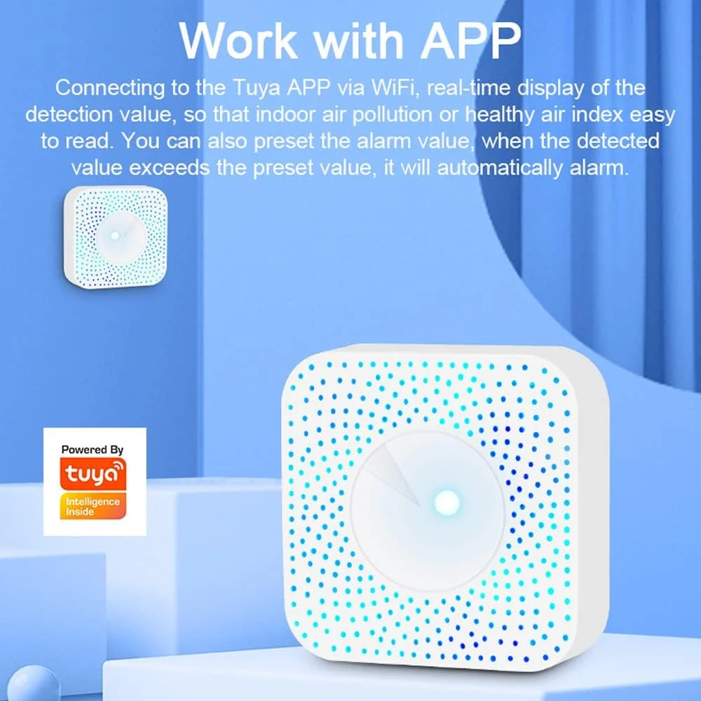 دستگاه نظارت بر کیفیت هوا OUNA مدل Air Housekeeper، مانیتور هوشمند کیفیت هوا Tuya WiFi 6 در 1، تشخیص دهنده PM2.5/فرمالدئید/VOC/CO2/دما/رطوبت سازگار با الکسا و گوگل هوم برای خانه و محل کار