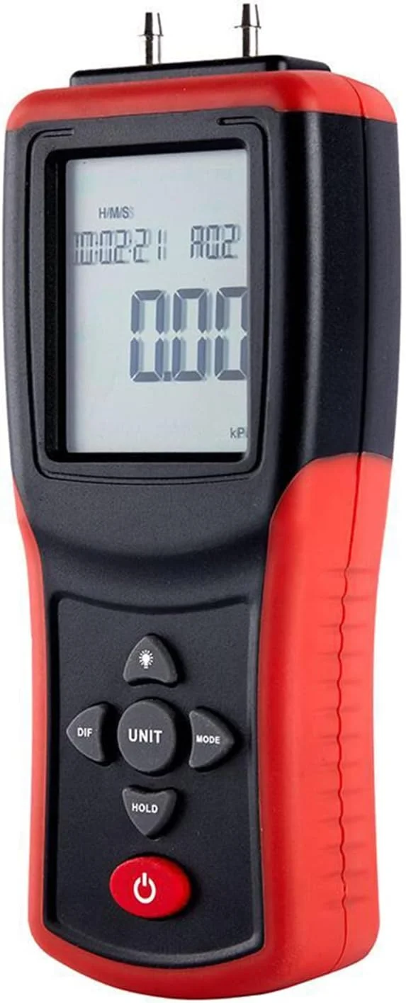 مانومتر دیجیتال QAHM با LCD 2.4 اینچی، مانومتر دو پورت دستی با دقت بالا ±2Psi، تستر گیج فشار هوای دیفرانسیل با 12 واحد