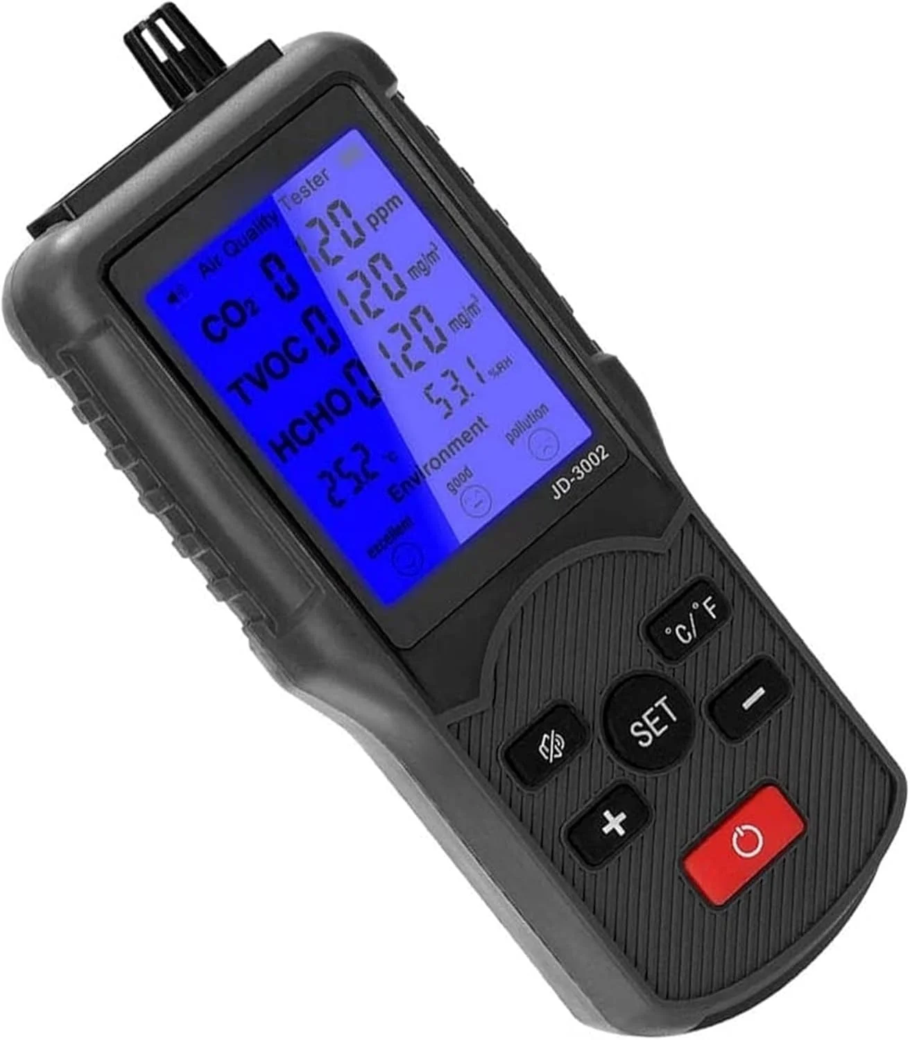 دستگاه سنجش کیفیت هوا SVASTY، ردیاب هوا، تستر سنسور کیفیت هوا، مدل Jd-3002، اندازه گیری دما و رطوبت داخلی با صفحه نمایش LCD دستگاه سنجش کیفیت هوا SVASTY، ردیاب هوا، تستر سنسور کیفیت هوا، مدل Jd-3002، اندازه گیری دما و رطوبت داخلی با صفحه نمایش LCD