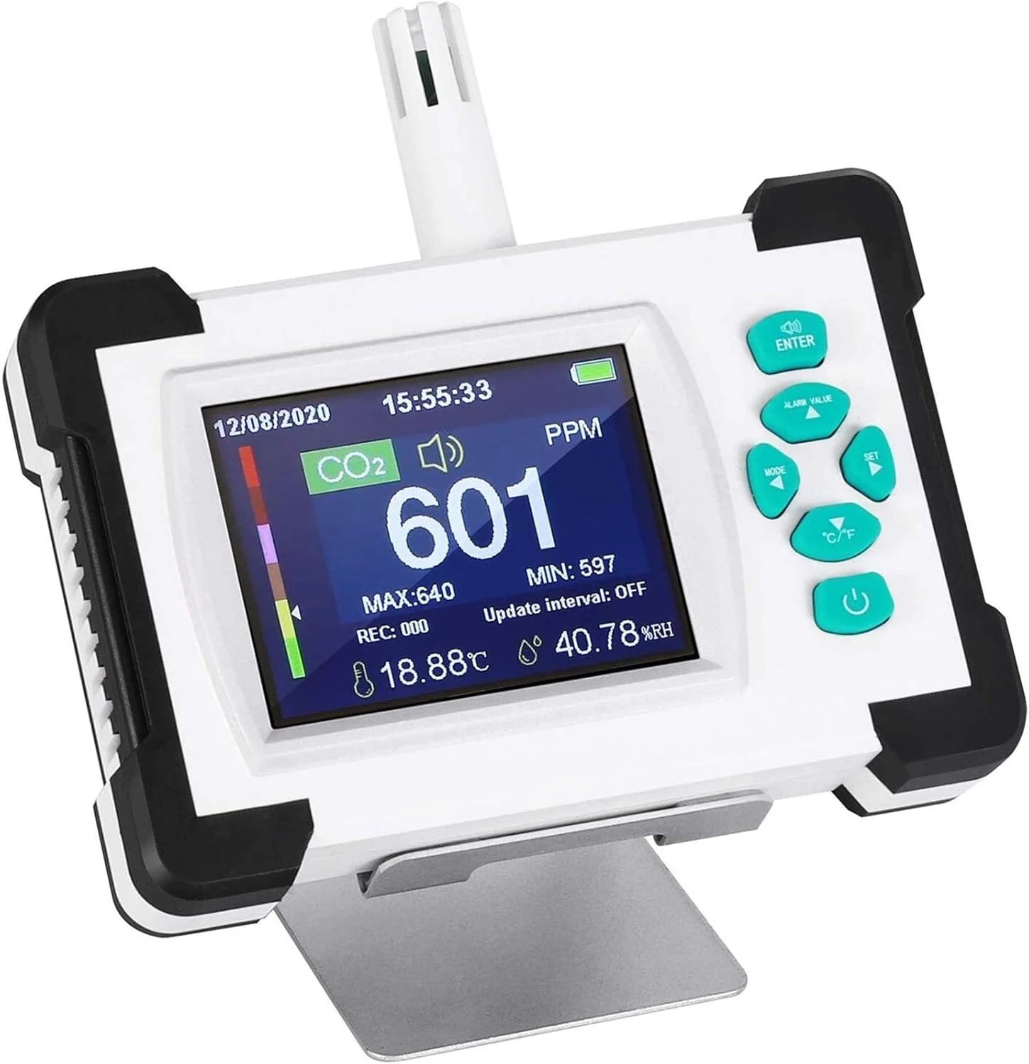 دستگاه تشخیص دی اکسید کربن SVASTY، نمایشگر رنگی 3.2 اینچی TFT قابل حمل، دستگاه اندازه گیری CO2، تست کننده دما و رطوبت، مانیتور کیفیت هوا با دوام