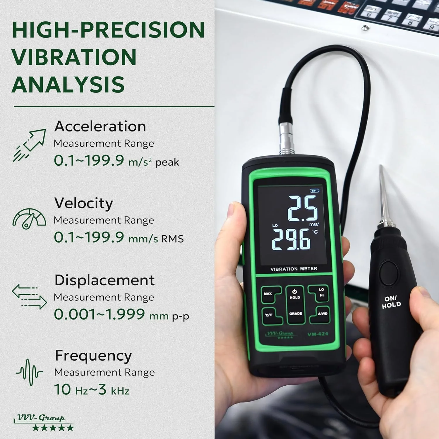 لرزش سنج دیجیتال VM-424 با پراب اندازه گیری خارجی