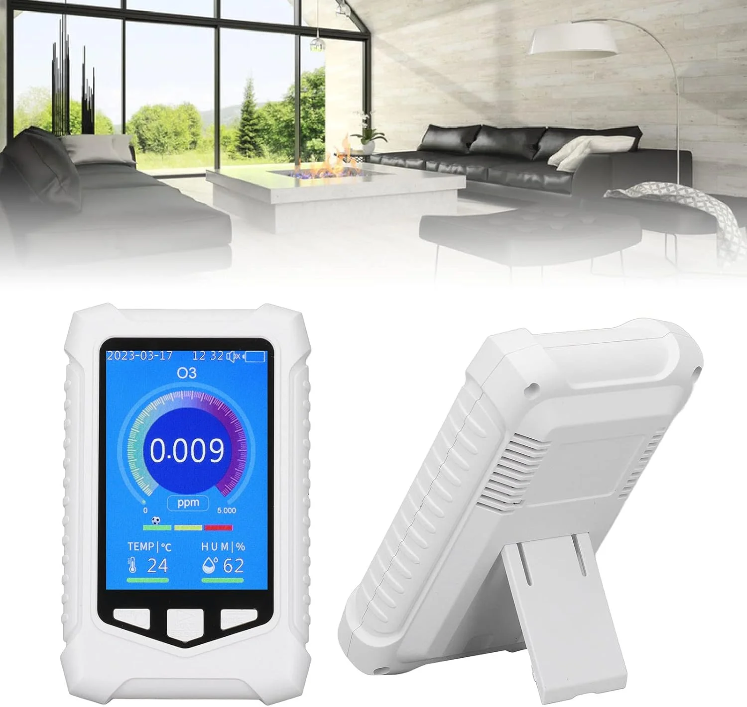دستگاه سنجش O3 ViaGasaFamido، مانیتور کیفیت هوای قابل حمل برای فضای باز و داخل خانه، دماسنج و رطوبت سنج با صفحه نمایش LCD دستگاه سنجش O3 ViaGasaFamido، مانیتور کیفیت هوای قابل حمل برای فضای باز و داخل خانه، دماسنج و رطوبت سنج با صفحه نمایش LCD