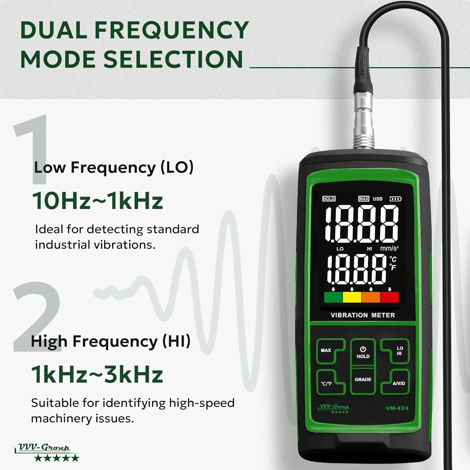 لرزش سنج دیجیتال VM-424 با پراب اندازه گیری خارجی