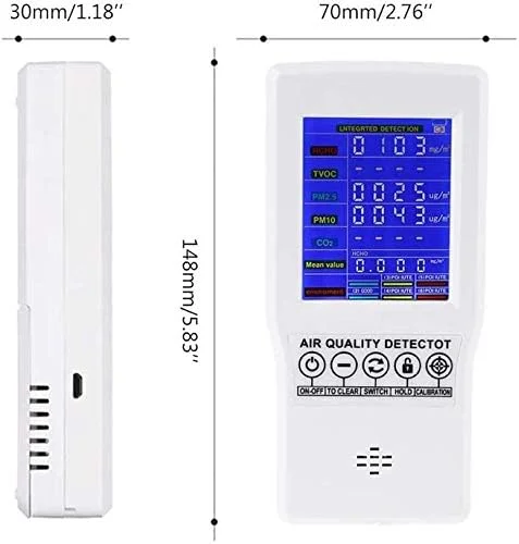 دستگاه سنجش کیفیت هوا ZXM، قابل حمل، دقت بالا، PM2.5 PM10 فرمالدهید (HCHO) TVOC CO2، آنالیزور گاز چندگانه قابل شارژ