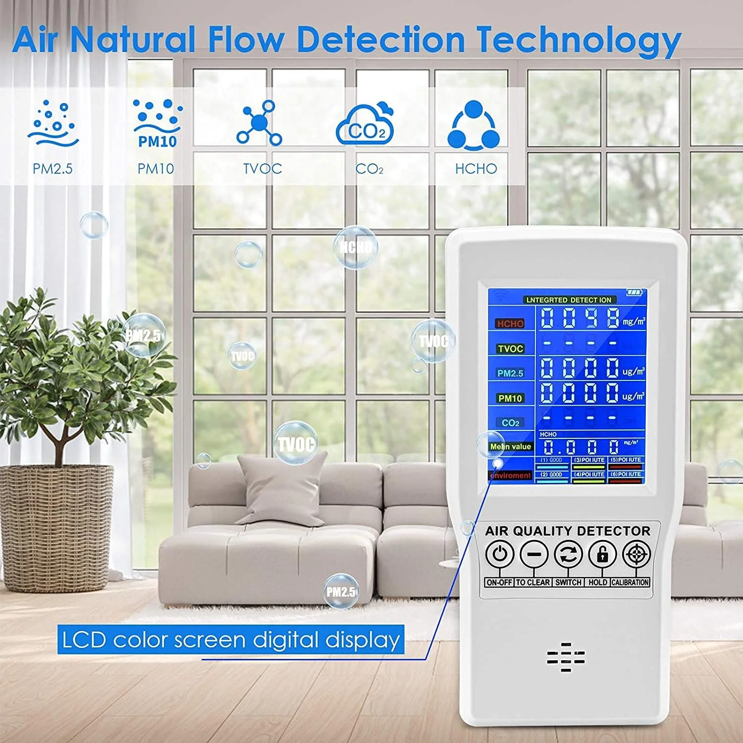 دستگاه سنجش کیفیت هوا ZXM، قابل حمل، دقت بالا، PM2.5 PM10 فرمالدهید (HCHO) TVOC CO2، آنالیزور گاز چندگانه قابل شارژ