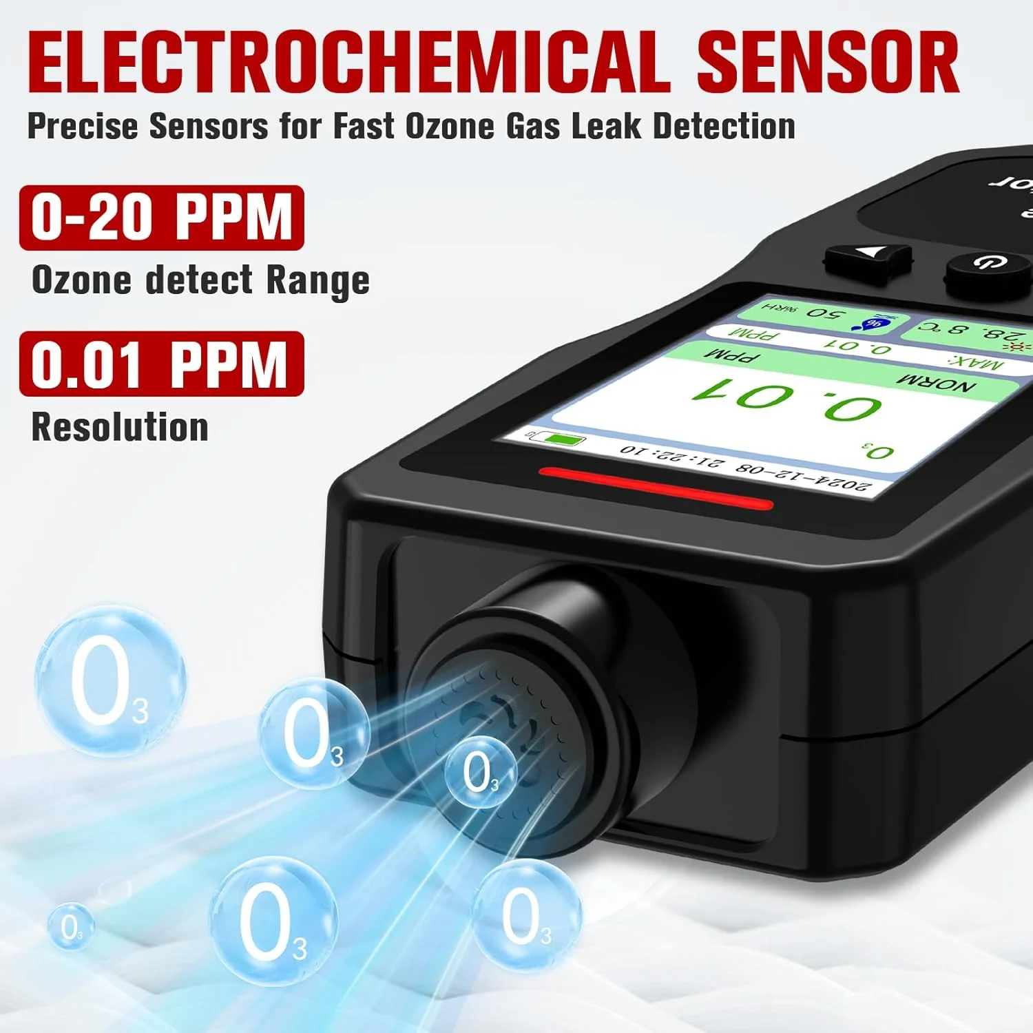 دستگاه تشخیص ازن قابل حمل ZYKYCX، مانیتور گاز ازن 0-20 PPM با رزولوشن بالای 0.01 PPM، طول عمر باتری 16 ساعته، متر ازن با آلارم، مانیتور کیفیت هوای O3 با تستر دما و رطوبت دستگاه تشخیص ازن قابل حمل ZYKYCX، مانیتور گاز ازن 0-20 PPM با رزولوشن بالای 0.01 PPM، طول عمر باتری 16 ساعته، متر ازن با آلارم، مانیتور کیفیت هوای O3 با تستر دما و رطوبت