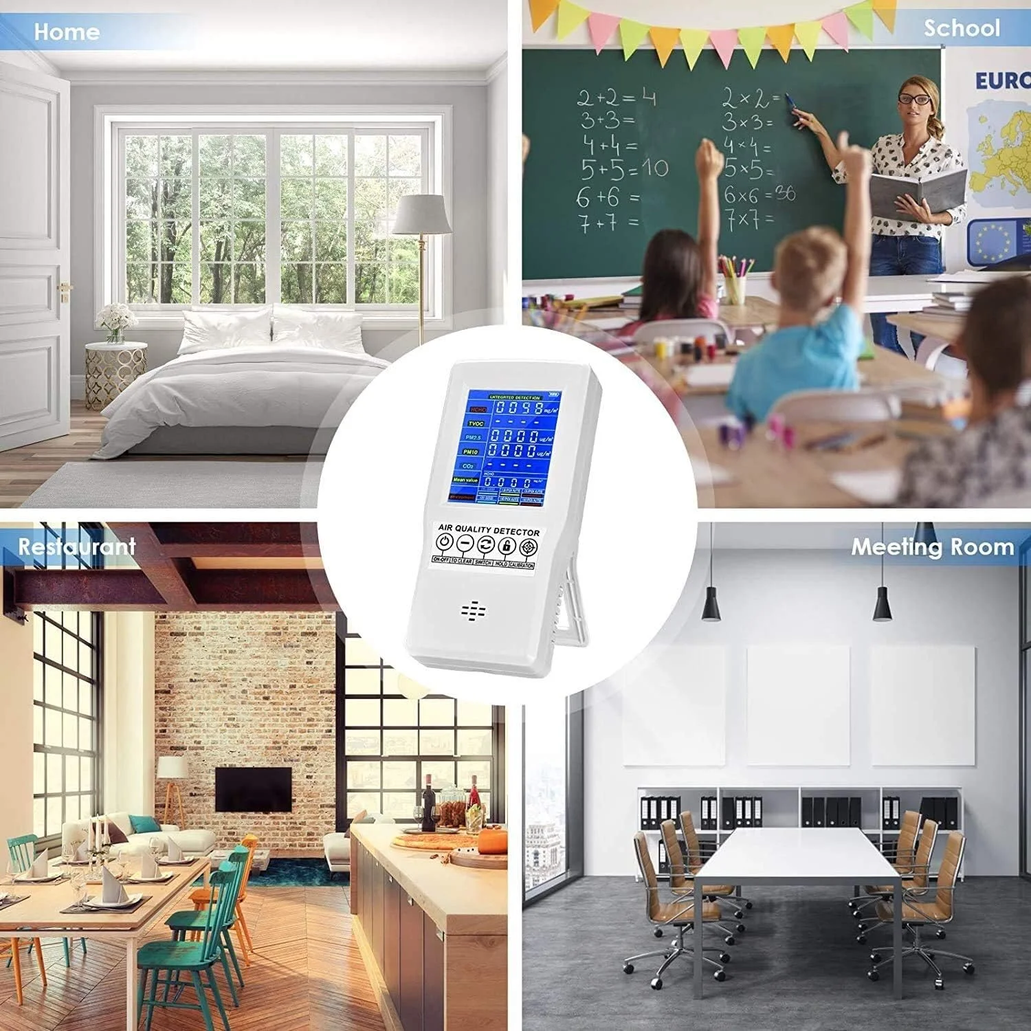 دستگاه سنجش کیفیت هوا ZXM، قابل حمل، دقت بالا، PM2.5 PM10 فرمالدهید (HCHO) TVOC CO2، آنالیزور گاز چندگانه قابل شارژ