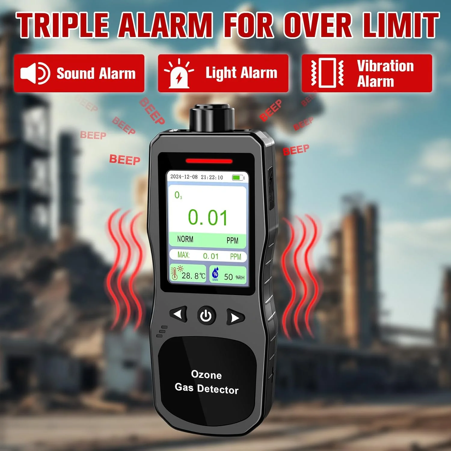 دستگاه تشخیص ازن قابل حمل ZYKYCX، مانیتور گاز ازن 0-20 PPM با رزولوشن بالای 0.01 PPM، طول عمر باتری 16 ساعته، متر ازن با آلارم، مانیتور کیفیت هوای O3 با تستر دما و رطوبت دستگاه تشخیص ازن قابل حمل ZYKYCX، مانیتور گاز ازن 0-20 PPM با رزولوشن بالای 0.01 PPM، طول عمر باتری 16 ساعته، متر ازن با آلارم، مانیتور کیفیت هوای O3 با تستر دما و رطوبت