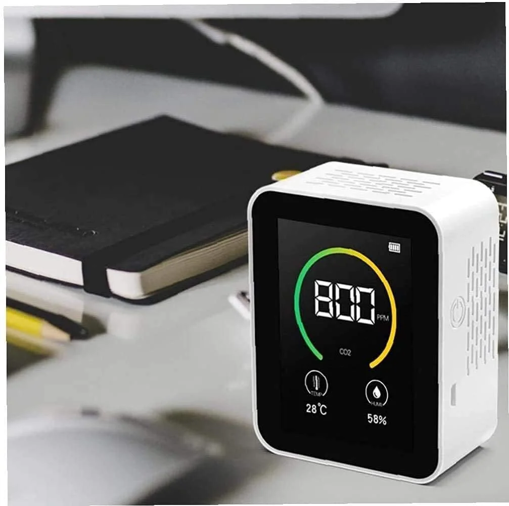 مانیتور دی اکسید کربن رومیزی دقیق ZXM 3 در 1، سنجش کیفیت هوای داخلی، اندازه گیری PPM دی اکسید کربن/رطوبت/دما درجه سانتیگراد/فارنهایت (رنگ: سفید)