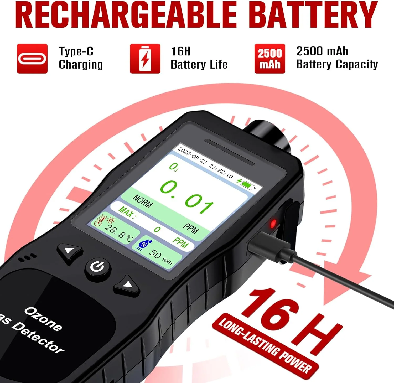 دستگاه تشخیص ازن قابل حمل ZYKYCX، مانیتور گاز ازن 0-20 PPM با رزولوشن بالای 0.01 PPM، طول عمر باتری 16 ساعته، متر ازن با آلارم، مانیتور کیفیت هوای O3 با تستر دما و رطوبت دستگاه تشخیص ازن قابل حمل ZYKYCX، مانیتور گاز ازن 0-20 PPM با رزولوشن بالای 0.01 PPM، طول عمر باتری 16 ساعته، متر ازن با آلارم، مانیتور کیفیت هوای O3 با تستر دما و رطوبت