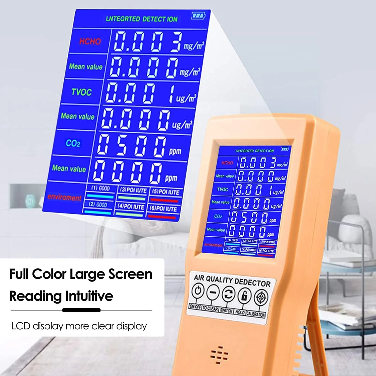 دستگاه سنجش کیفیت هوا ZXM قابل شارژ CO2 فرمالدهید (HCHO) TVOC آشکارساز چند منظوره کیفیت هوا (اندازه: نارنجی) دستگاه سنجش کیفیت هوا ZXM قابل شارژ CO2 فرمالدهید (HCHO) TVOC آشکارساز چند منظوره کیفیت هوا (اندازه: نارنجی)