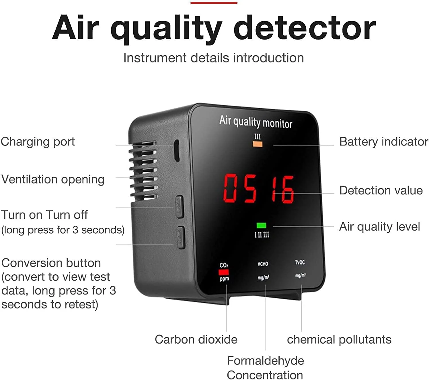دستگاه سنجش کیفیت هوا ZXM برای HCHO، TVOC، CO2، AQI مناسب برای استفاده در محیط های داخلی/آشپزخانه/خودرو و محیط های کاری خاص دستگاه سنجش کیفیت هوا ZXM برای HCHO، TVOC، CO2، AQI مناسب برای استفاده در محیط های داخلی/آشپزخانه/خودرو و محیط های کاری خاص