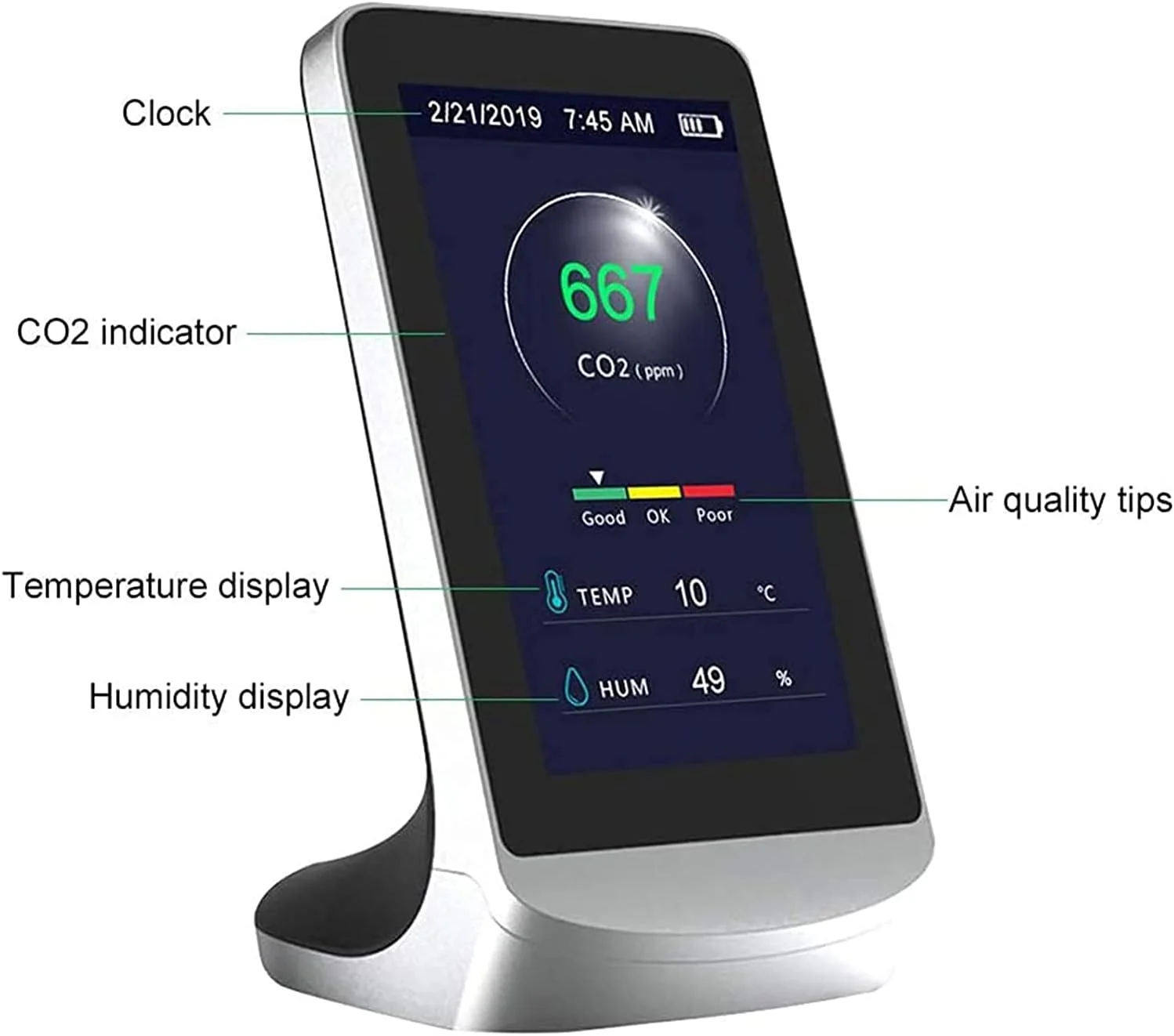 دستگاه سنجش کیفیت هوا ZXM CO2، تستر آلودگی داخلی، دما و رطوبت، نمایشگر لحظه ای