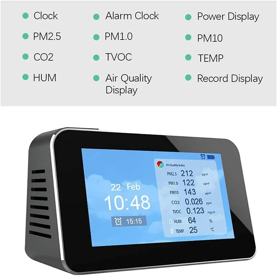 دستگاه سنجش آلودگی هوای داخلی 12 در 1 ZXM، آشکارساز ریزگرد برای PM2.5 PM10 CO2 فرمالدئید (HCHO) TVOC AQI دستگاه سنجش آلودگی هوای داخلی 12 در 1 ZXM، آشکارساز ریزگرد برای PM2.5 PM10 CO2 فرمالدئید (HCHO) TVOC AQI