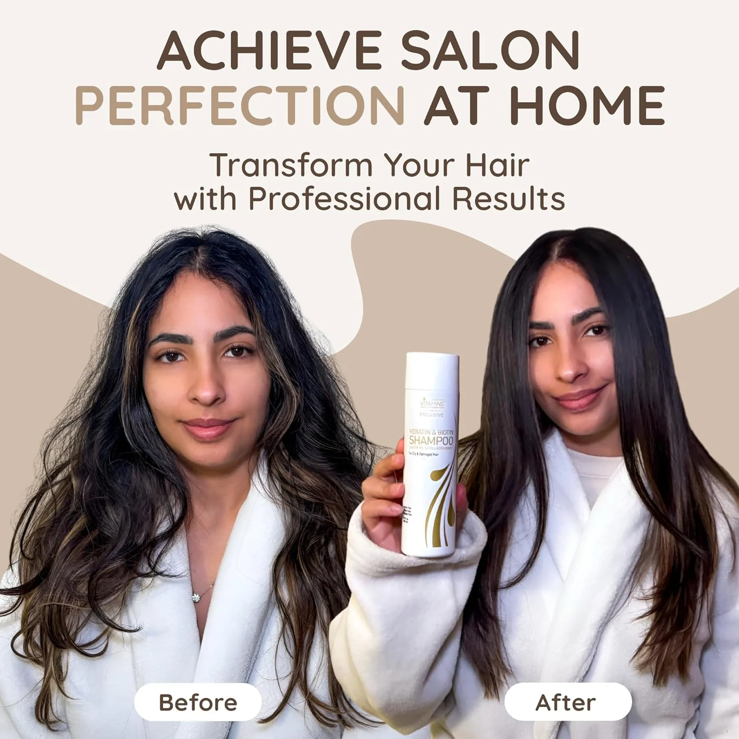 شامپو کراتین ویتامینز - درمان مو - پروتئین بیوتین و کلاژن با روغن کرچک برای موهای فر، مجعد یا صاف - محصول بدون سولفات برای موهای خشک، آسیب دیده یا رنگ شده