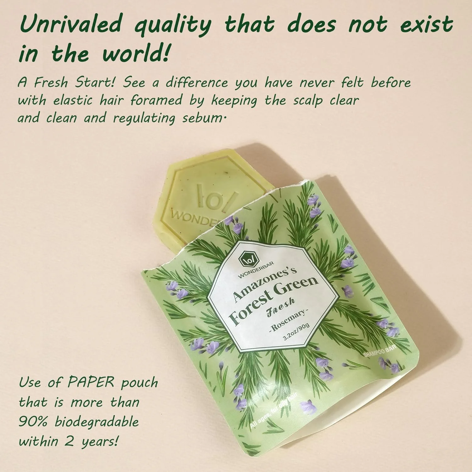 [واندربار] شامپو بار ضد شوره سر و موی چرب – گیاهی، متعادل با pH، سازگار با محیط زیست، بسته بندی 100% بدون پلاستیک برای محیط زیست (رزماری)