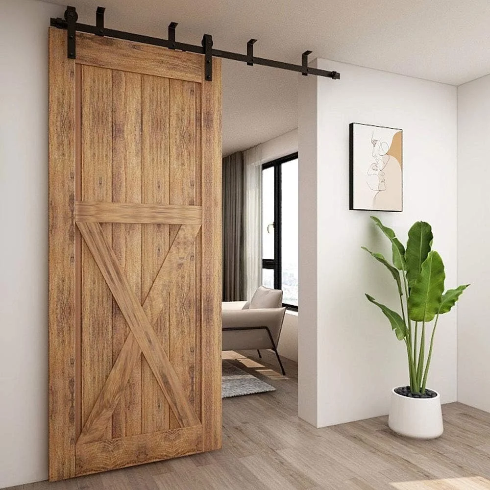 کیت درب کشویی CCJH به طول 183 سانتی متر / 6 فوت برای درب کشویی، براکت سقفی، مجموعه ریل برای درب چوبی ساده (شکل J)