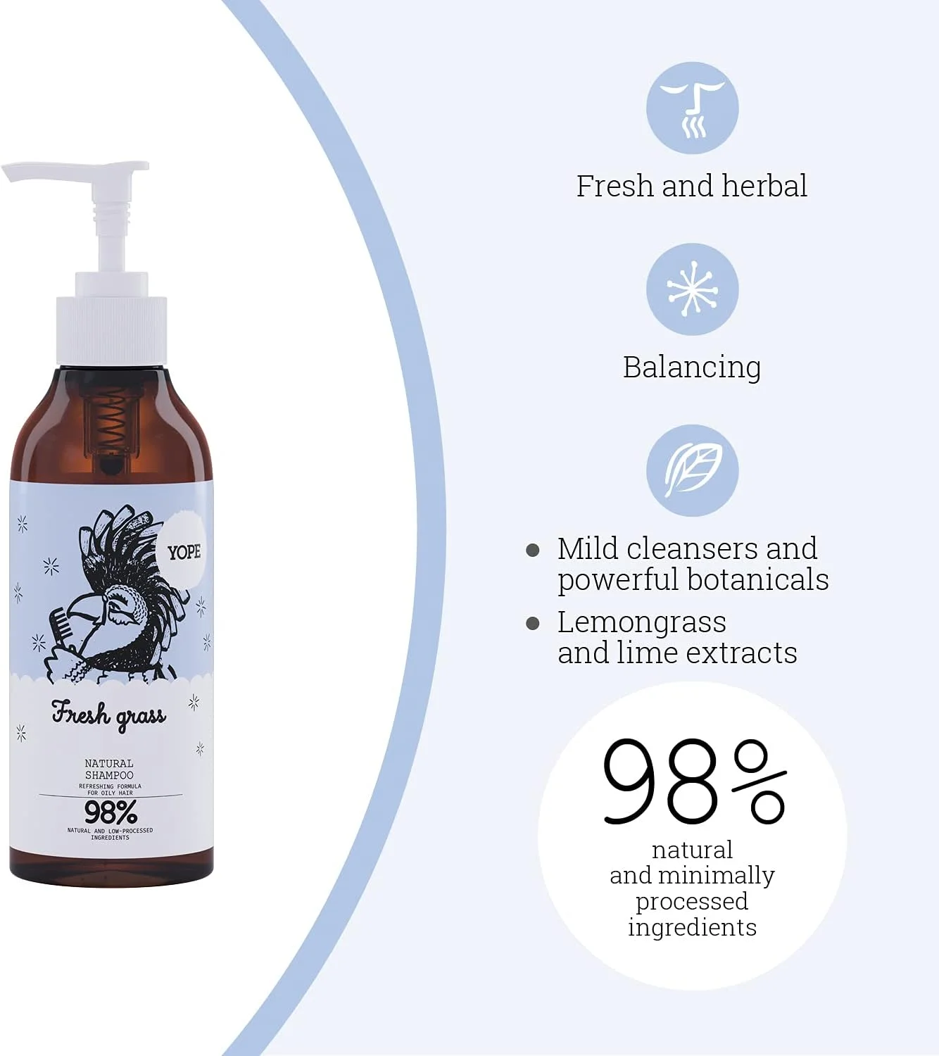 شامپو طبیعی یوپ رایحه چمن تازه | پانتنول | بیوتین | برای موهای معمولی و خشک | 98% از مواد طبیعی | شامپو وگان، 300 میلی لیتر