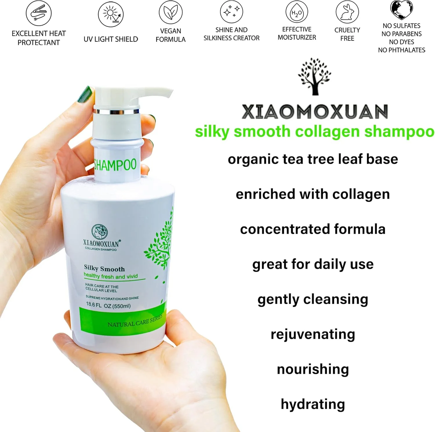 شامپو روغن درخت چای ارگانیک Xiaomoxuan - مرطوب کننده برای موهای خشک، درمان پوست سر، بدون سولفات - پیوند کلاژن برای پوست سر چرب و انتهای مو