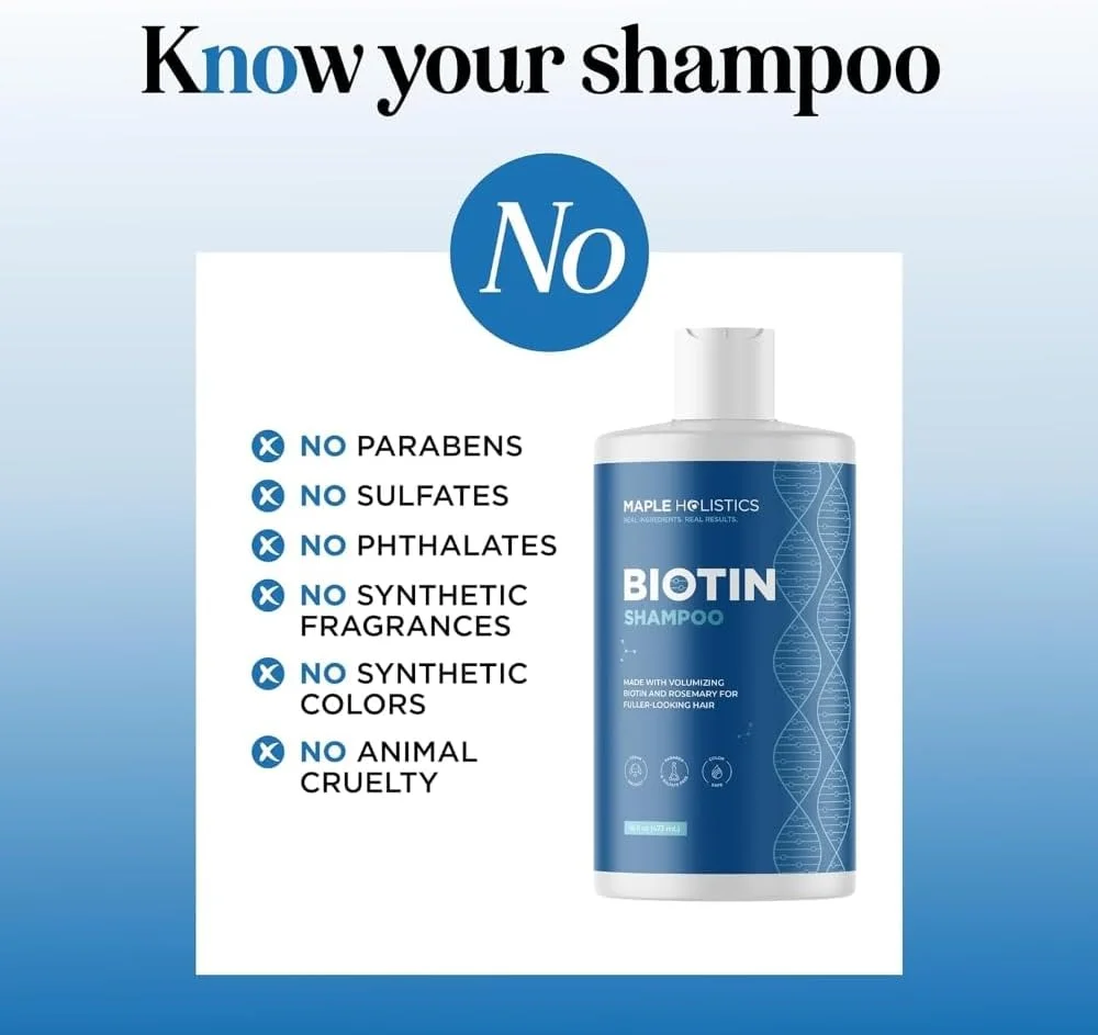 شامپو بیوتین حجم دهنده برای موهای نازک و کم پشت - بدون سولفات، پیریتیون زینک، روغن نارگیل برای مراقبت از پوست سر خشک