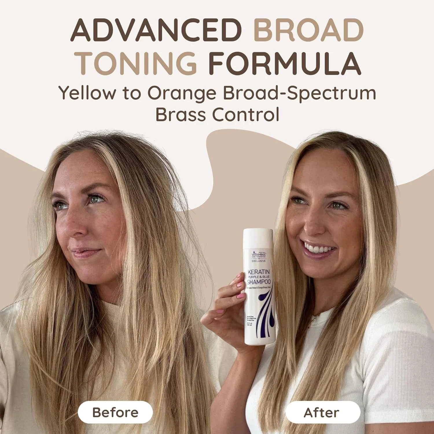 شامپو کراتینه ضد زردی موهای بلوند ویتامینز - تونر بنفش آبی برای موهای دکلره شده، بلوند یخی، پلاتینی، نقره ای، سفید، خاکستری، دودی یا رنگ شده خشک و آسیب دیده