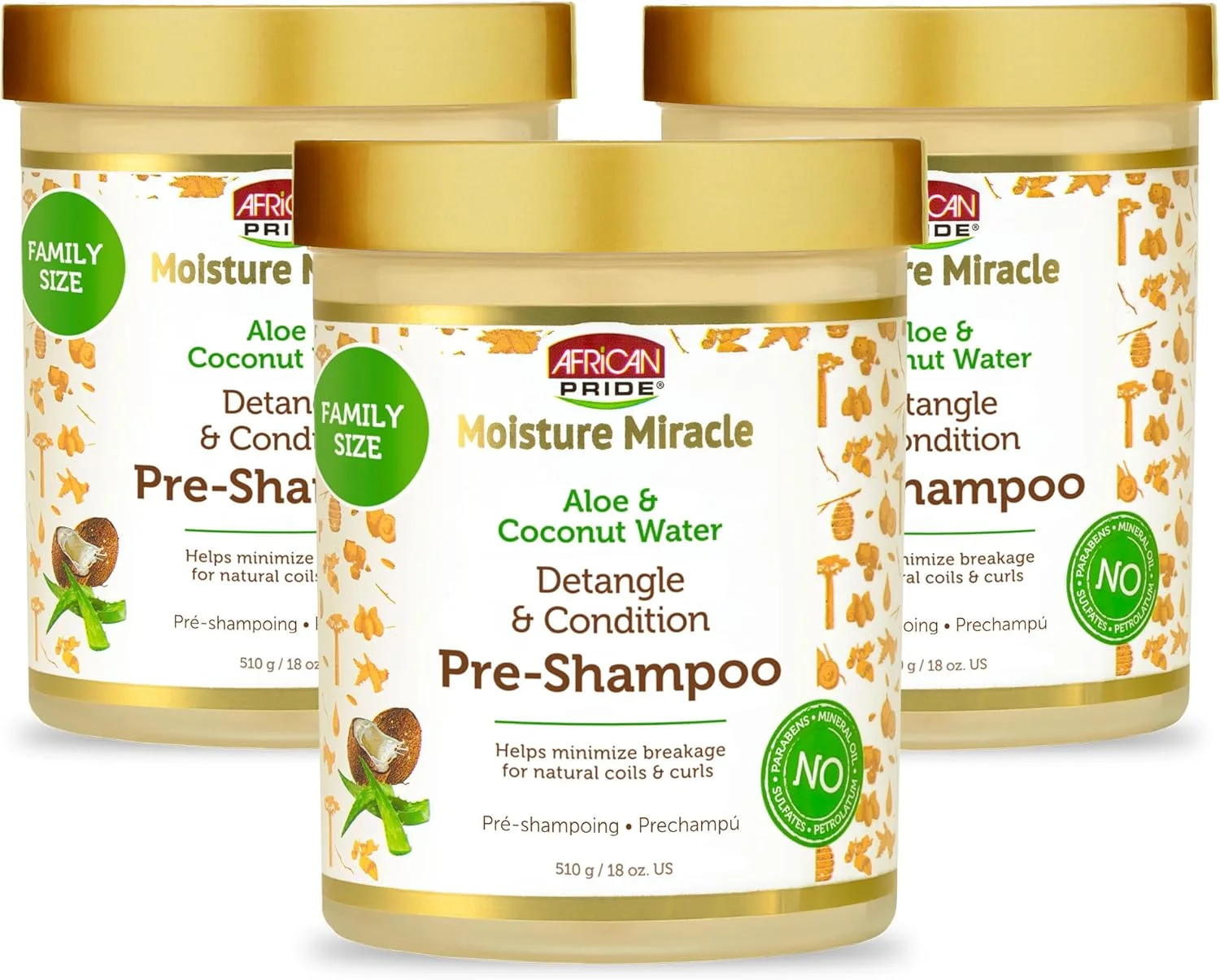 آفریقن پراید، معجزه رطوبت، آلوئه ورا و آب نارگیل، پیش از شامپو - کمک به کاهش شکستگی مو برای فر و مجعدی طبیعی، باز کننده گره و نرم کننده، 532 میلی لیتر (بسته 3 عددی) آفریقن پراید، معجزه رطوبت، آلوئه ورا و آب نارگیل، پیش از شامپو - کمک به کاهش شکستگی مو برای فر و مجعدی طبیعی، باز کننده گره و نرم کننده، 532 میلی لیتر (بسته 3 عددی)