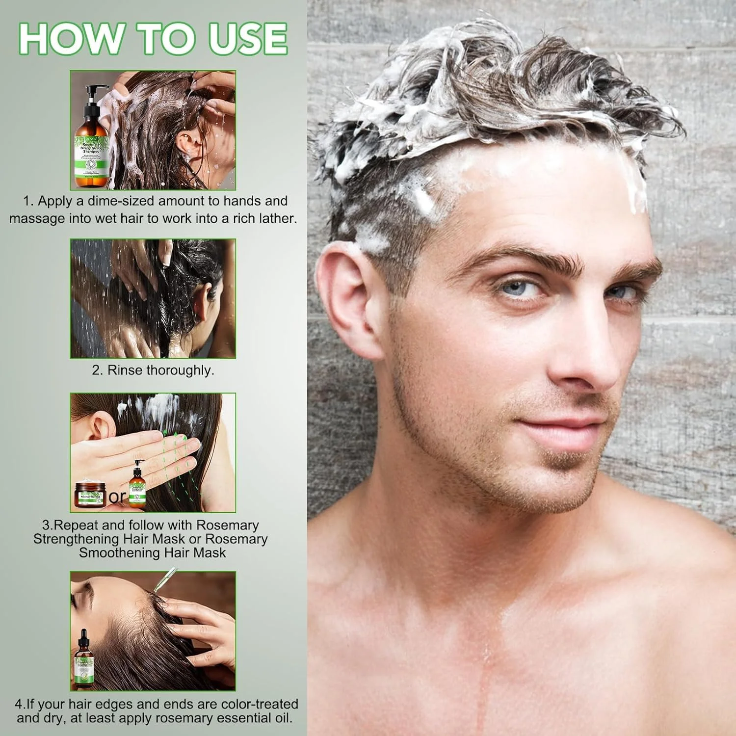 شامپو و نرم کننده بیوتین رزماری و نعناع ALIVER و ماسک موی رزماری برای رشد مو، 300 میلی لیتر، مرطوب کننده، تقویت کننده و ضخیم کننده مو، ضد شوره