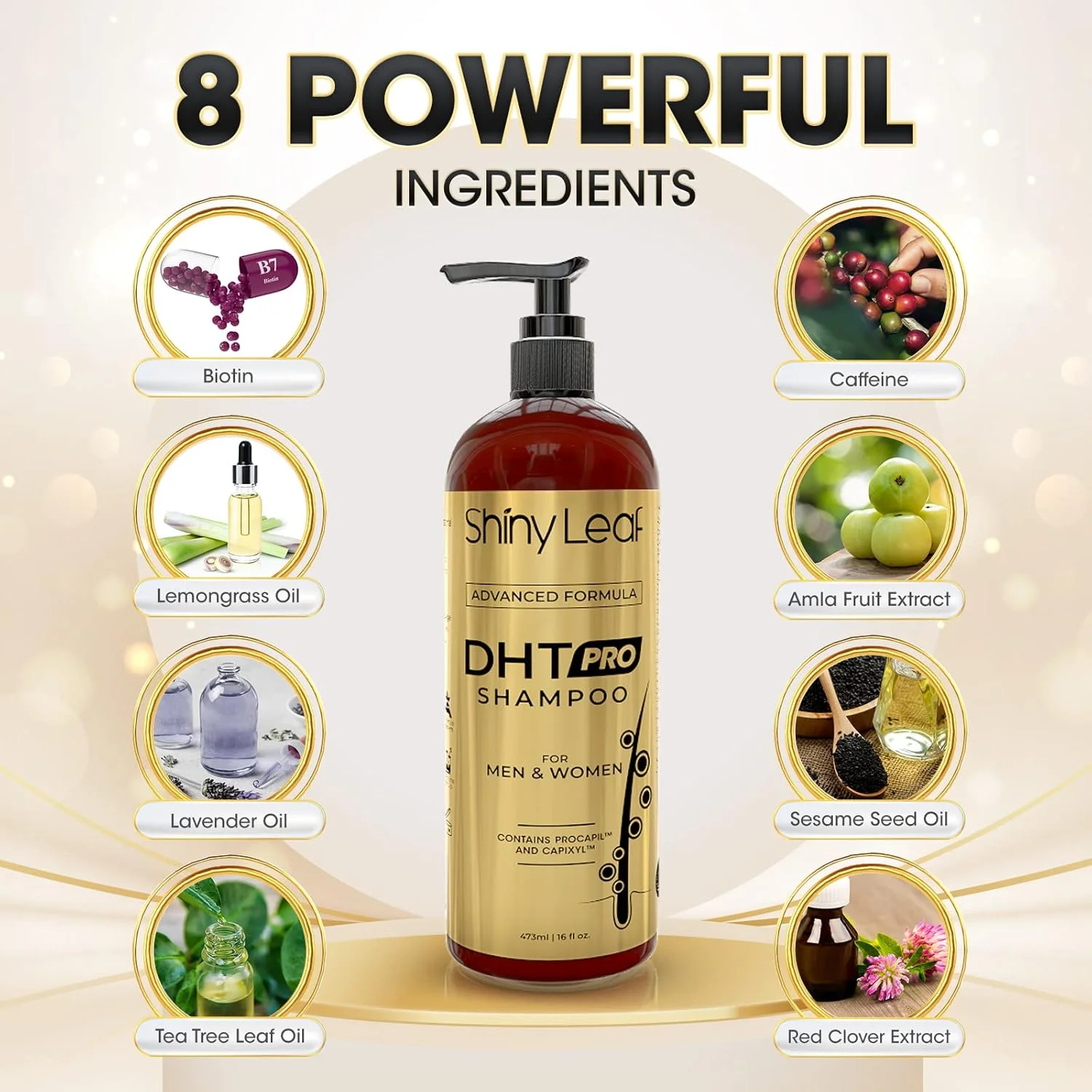 شامپو DHT Pro با فرمول پیشرفته حاوی پروکاپیل و کاپیکسیل، مسدود کننده های DHT و عصاره های طبیعی، شامپو ضد ریزش مو برای مردان و زنان، احیا کننده پوست سر، تحریک کننده فولیکول ها برای موهای ضخیم تر و پرپشت تر