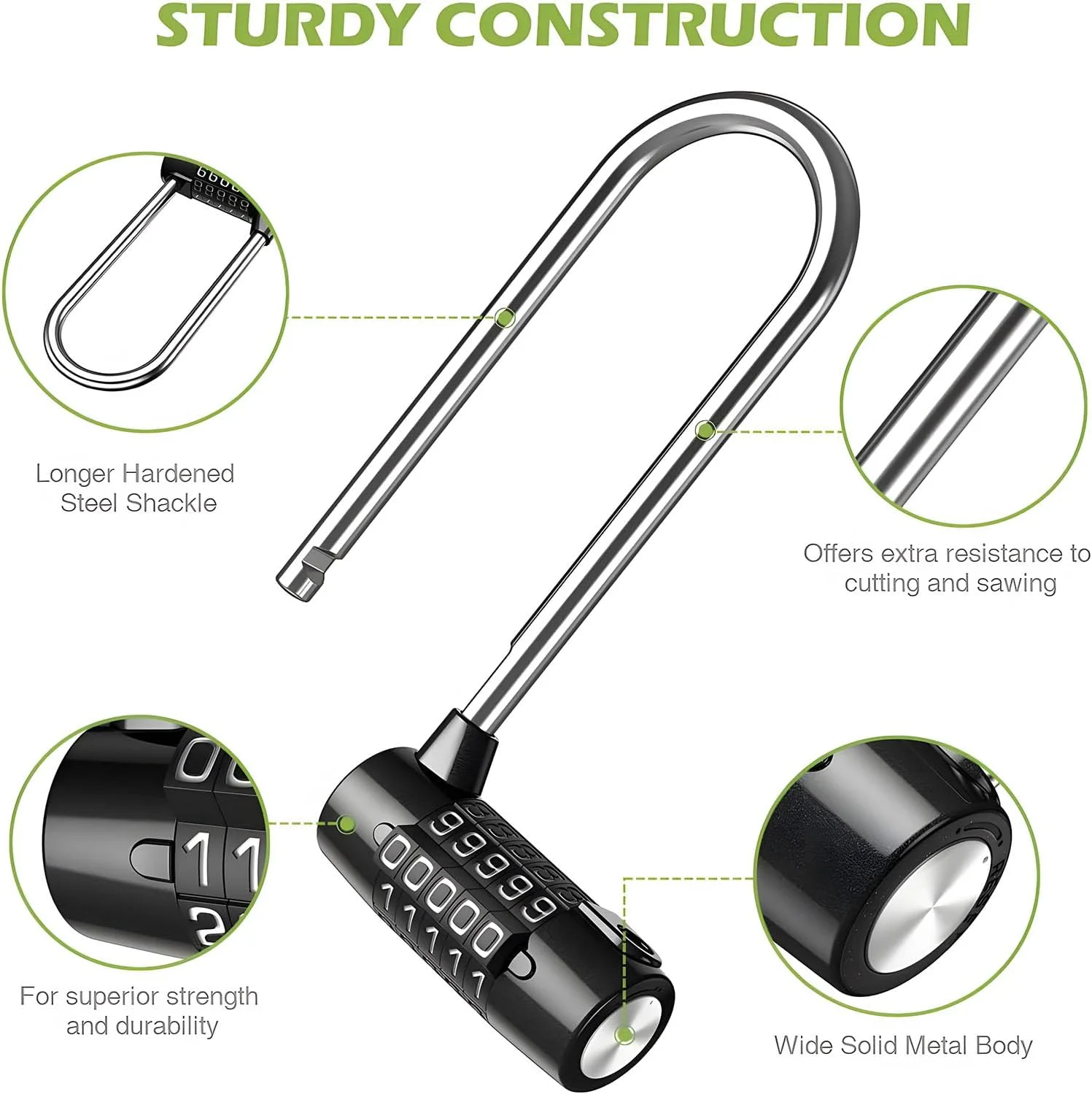 قفل ترکیبی Joyzzz، قفل رمزی 5 رقمی ضد آب، قفل ترکیبی آلیاژ روی با حلقه بلند 15 سانتی متری، قفل سنگین و قابل تنظیم مجدد برای مدرسه، باشگاه، جعبه ابزار، درب حصار سوله