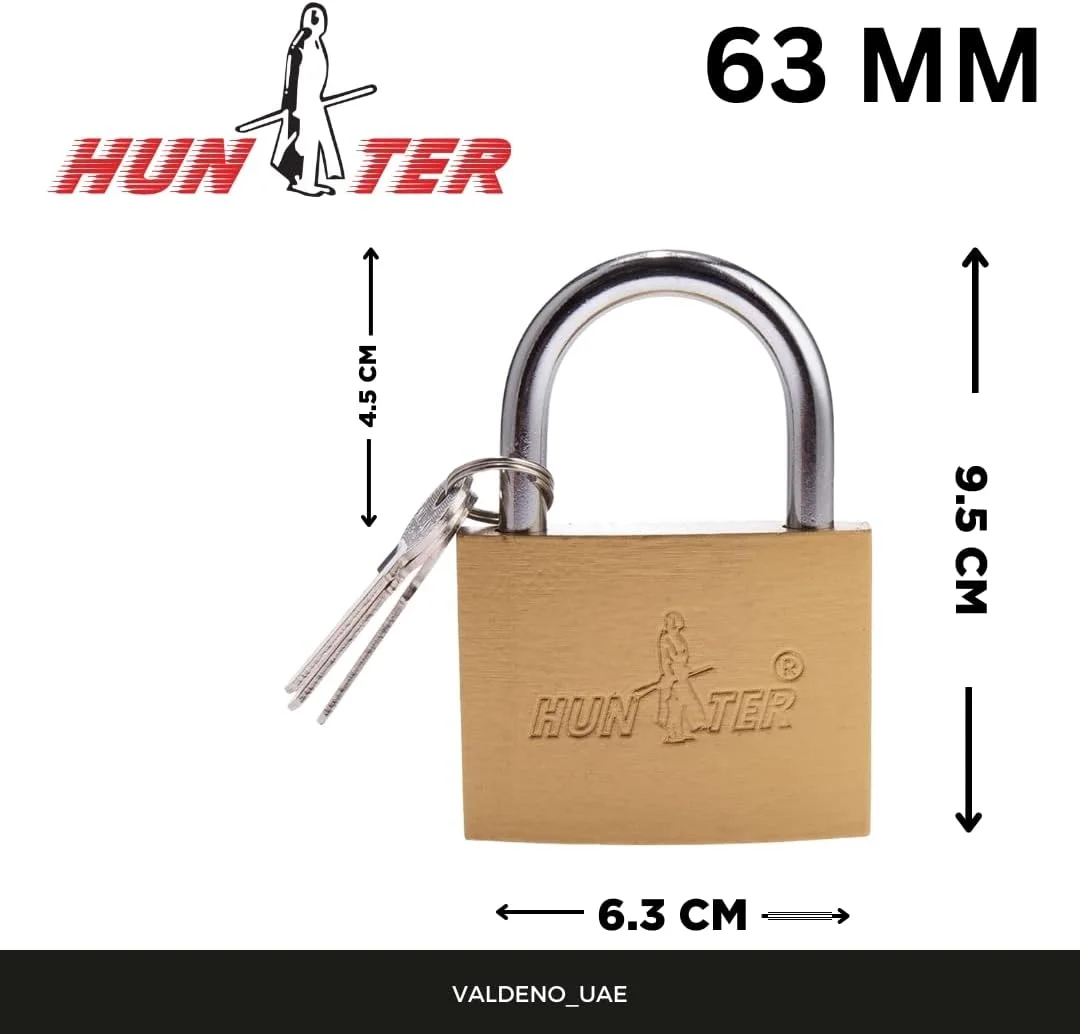 قفل آویز سنگین HUNTER با کلید و بدنه فولادی سخت کاری شده و روکش کروم مقاوم در برابر آب و هوا، 63 میلی متر