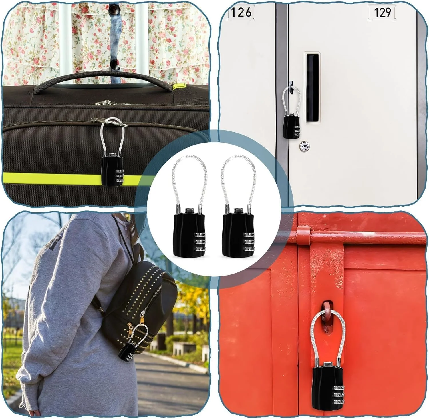 قفل ترکیبی چمدان (بسته 2 عددی) - قفل بدنه آلیاژی برای کیف های مسافرتی، چمدان ها، کمدهای رختکن، باشگاه، دوچرخه و موارد دیگر (مشکی و آبی)