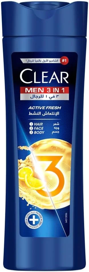 شامپو 3 در 1 کلیر مردانه، شامپو ضد شوره برای مو، صورت و بدن، Active Fresh، پوست سر 100% بدون شوره، پوست شاداب و مرطوب شده، 400 میلی لیتر شامپو 3 در 1 کلیر مردانه، شامپو ضد شوره برای مو، صورت و بدن، Active Fresh، پوست سر 100% بدون شوره، پوست شاداب و مرطوب شده، 400 میلی لیتر