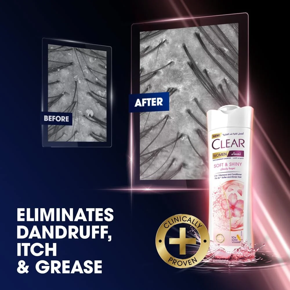 شامپو و نرم کننده 2 در 1 کلیر زنانه، شامپو ضد شوره، نرم و درخشان، برای موهایی 3 برابر نرم تر و درخشان تر، 200 میلی لیتر