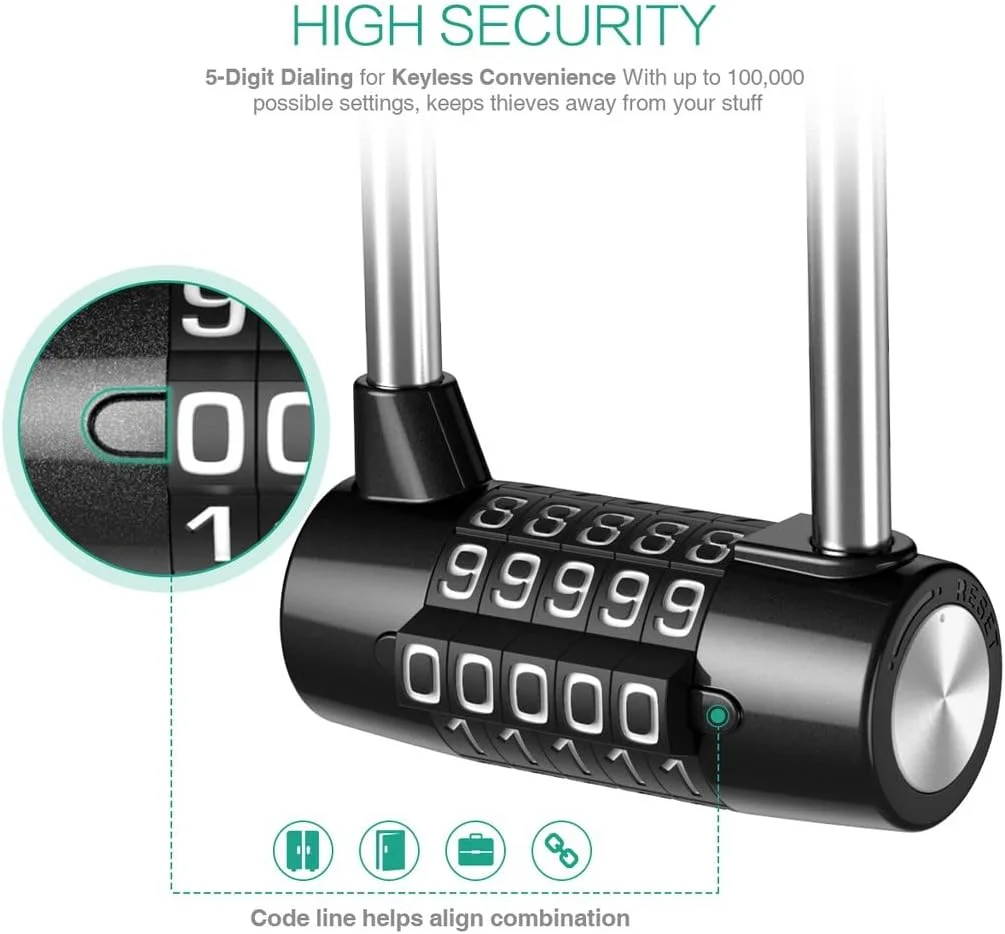 قفل رمزدار روبیک با قفل ترکیبی 5 رقمی، قفل ایمنی درب کابینت با میله بلند و بزرگ برای مدرسه، باشگاه، چمدان، جعبه ابزار، کمد لباس و دروازه