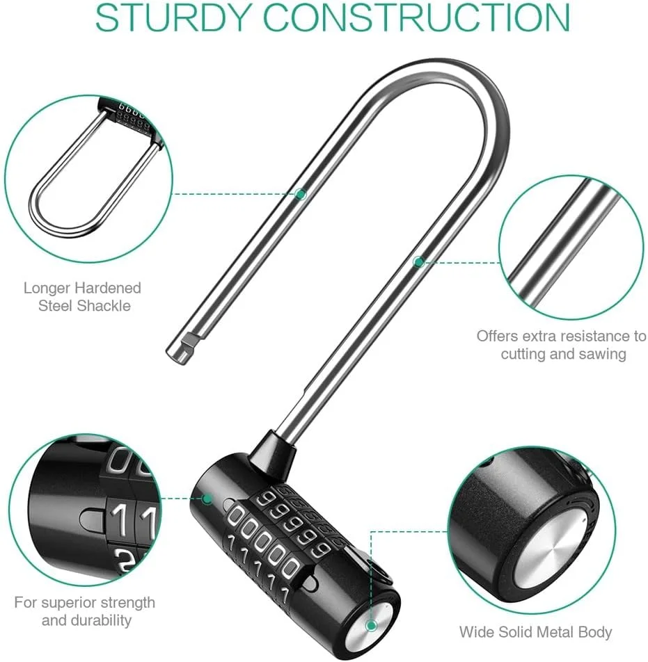 قفل رمزدار روبیک با قفل ترکیبی 5 رقمی، قفل ایمنی درب کابینت با میله بلند و بزرگ برای مدرسه، باشگاه، چمدان، جعبه ابزار، کمد لباس و دروازه