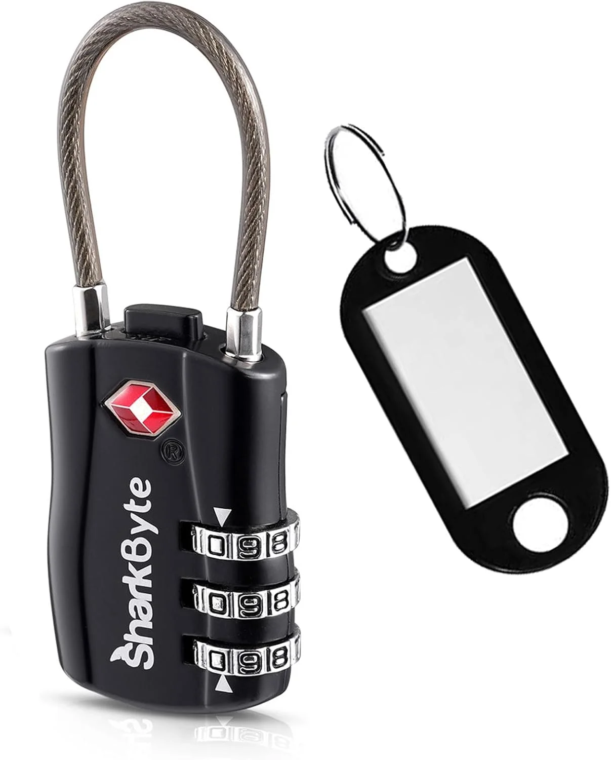 قفل چمدان SharkByte TSA - قفل ترکیبی مسافرتی امنیتی 3 شماره ای، قفل کابلی انعطاف پذیر برای چمدان، کیف مسافرتی، کیف باشگاه، قفل کوچک کددار (بسته 1 عددی)