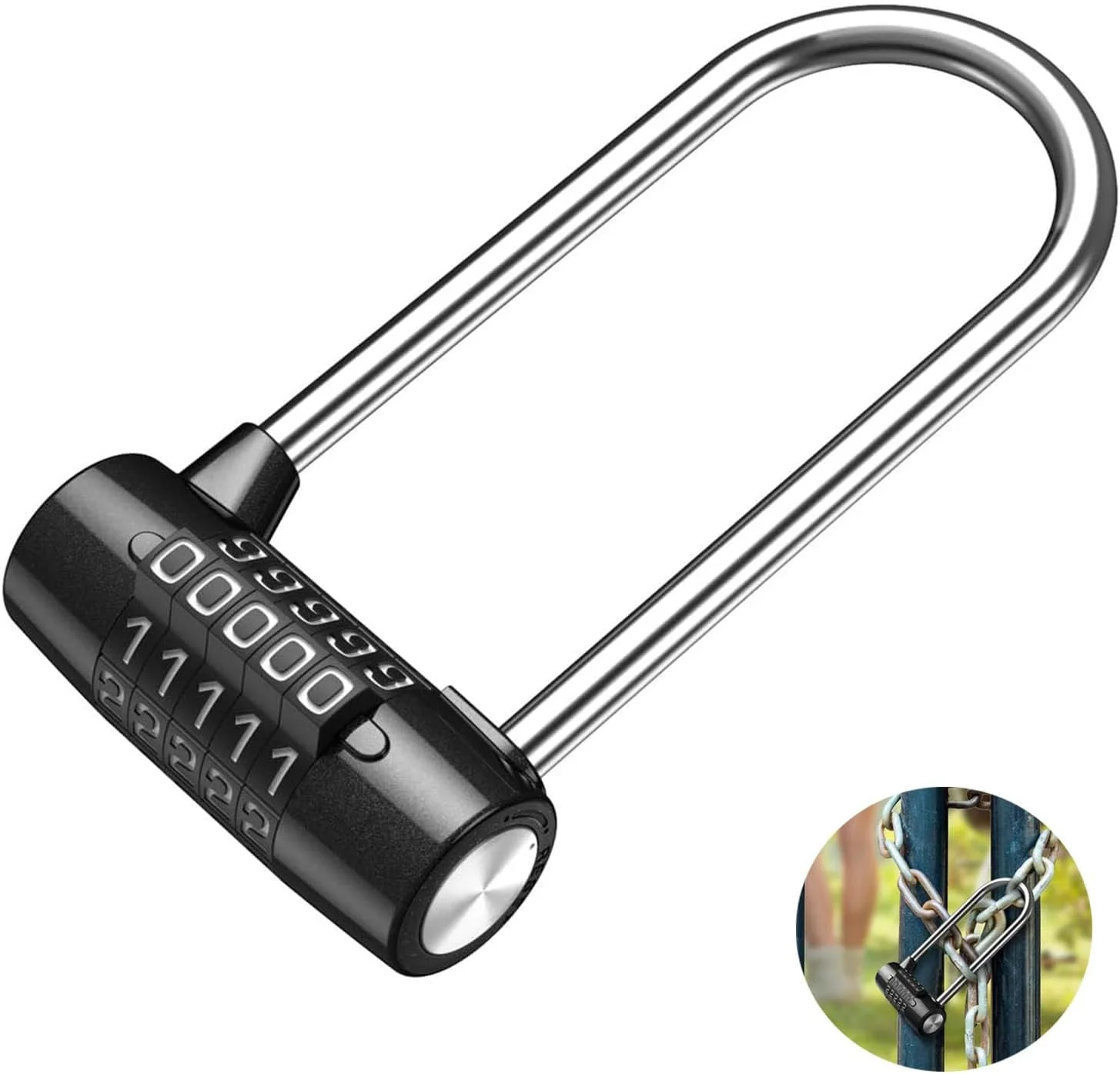 قفل ترکیبی فنری X، قفل رمزی 5 رقمی ضد آب، قفل ترکیبی آلیاژ روی با حلقه بلند 15 سانتی متری، قفل مقاوم و قابل تنظیم برای مدرسه، باشگاه، جعبه ابزار، دروازه حصار سوله