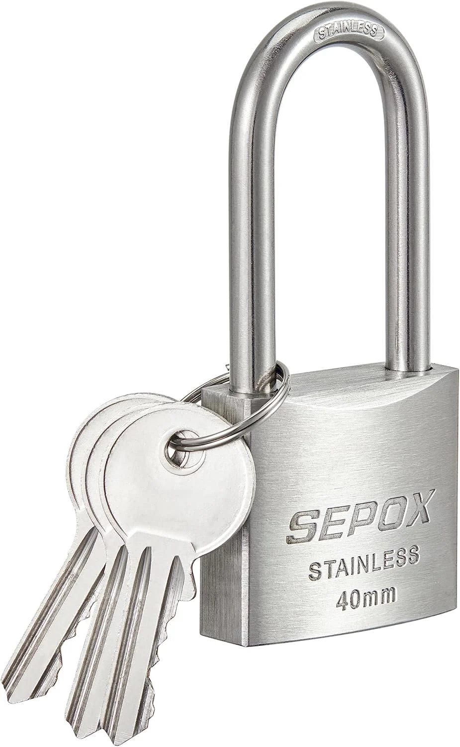 قفل آویز بیرونی سپاکس با کلید، بدنه قفل استیل ضد زنگ و حلقه، قفل کلیدی ضد آب، قفل آویز سنگین و کلید ضد آب و هوا برای زنجیر درب، سوله، قایق، دریایی (40mm SS304) (1x SS 40mm Long)