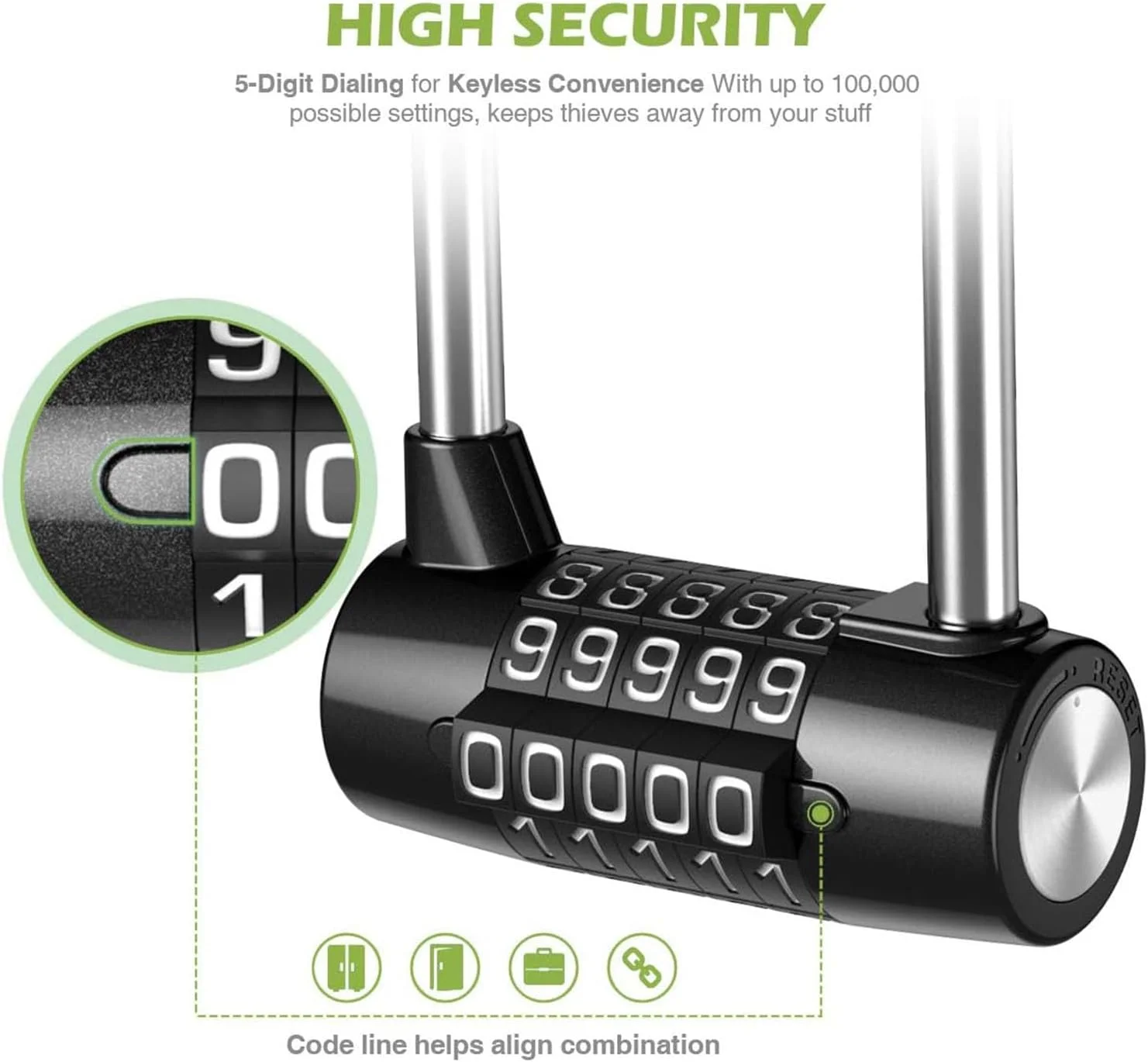 قفل ترکیبی فنری X، قفل رمزی 5 رقمی ضد آب، قفل ترکیبی آلیاژ روی با حلقه بلند 15 سانتی متری، قفل مقاوم و قابل تنظیم برای مدرسه، باشگاه، جعبه ابزار، دروازه حصار سوله