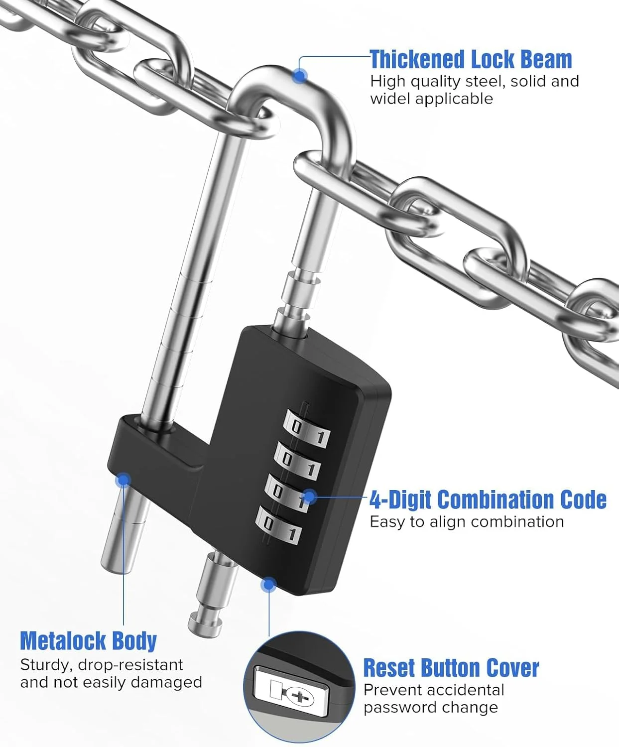 قفل ترکیبی یک عددی تزویق، قفل کابینت، قفل کمد باشگاه، قفل رمزی با حلقه بلند قابل تنظیم، قفل رمزی 4 رقمی، برای کمد مدرسه، انبار، حصار، دروازه، کولر، کیف، مشکی