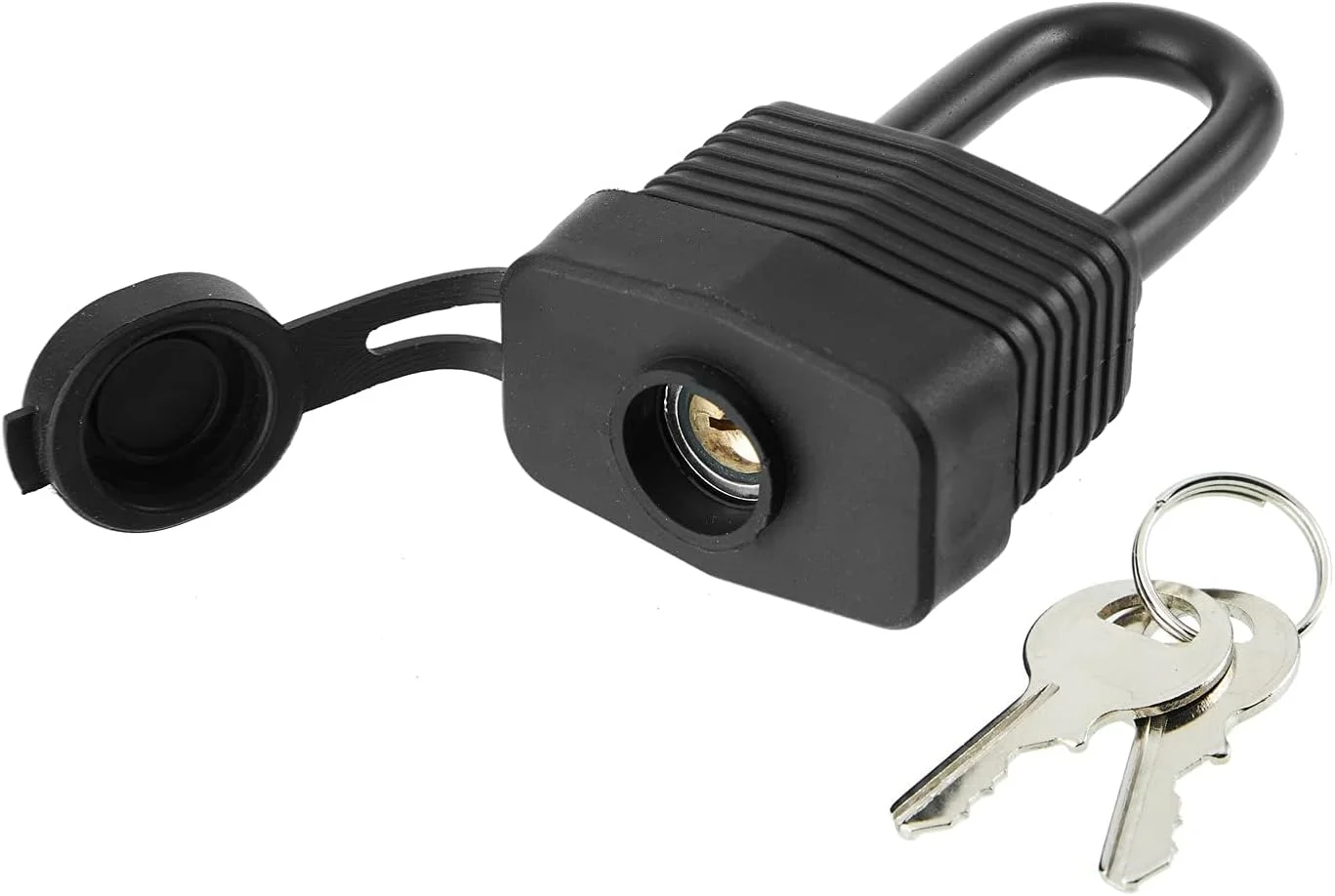 قفل های ضد آب تزویق، بسته 6 عددی، همگی با کلید یکسان برای استفاده در فضای باز، قفل فولادی روکش دار سنگین، 1-9/16 اینچ، پهن، قفل بلند، مشکی