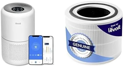 دستگاه تصفیه هوا هوشمند LEVOIT Core300S مناسب اتاق خواب، سفید + فیلتر جایگزین دستگاه تصفیه هوا LEVOIT، HEPA سه لایه، Core 300-RF، بسته 1 عددی، سفید