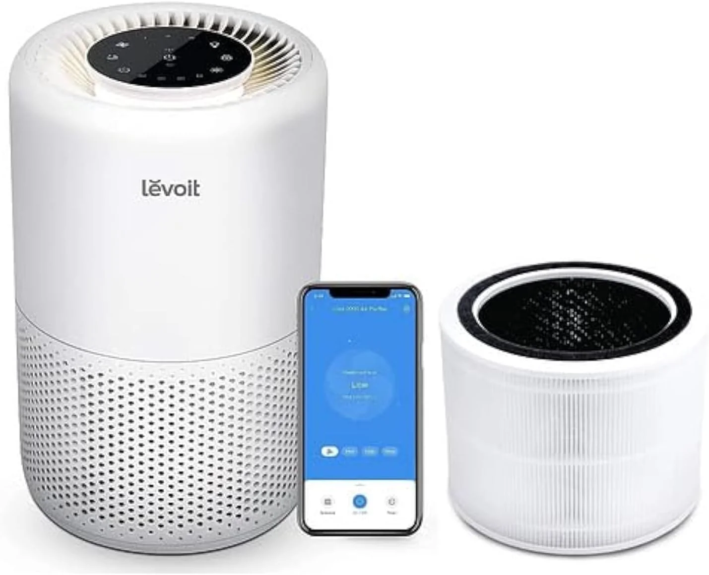 دستگاه تصفیه هوای LEVOIT Core 200S برای اتاق بزرگ، کنترل هوشمند WiFi با الکسا، سفید + فیلتر جایگزین دستگاه تصفیه هوای LEVOIT Core 200S، H13 True HEPA، 1 عدد