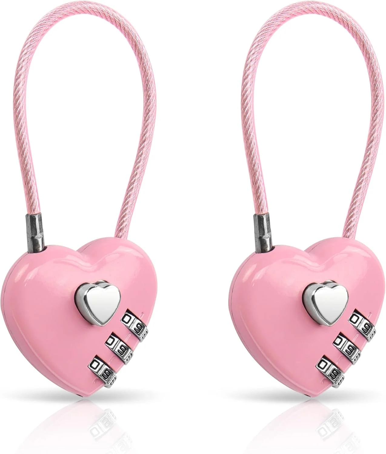 قفل ترکیبی YAODHAOD، بسته 2 عددی، قفل 3 رقمی قلبی شکل برای کمدهای مدرسه و باشگاه، قفل کابلی چمدان، قفل کمد ورزشی، چمدان، حصار، کوله پشتی، هدیه ولنتاین (صورتی)