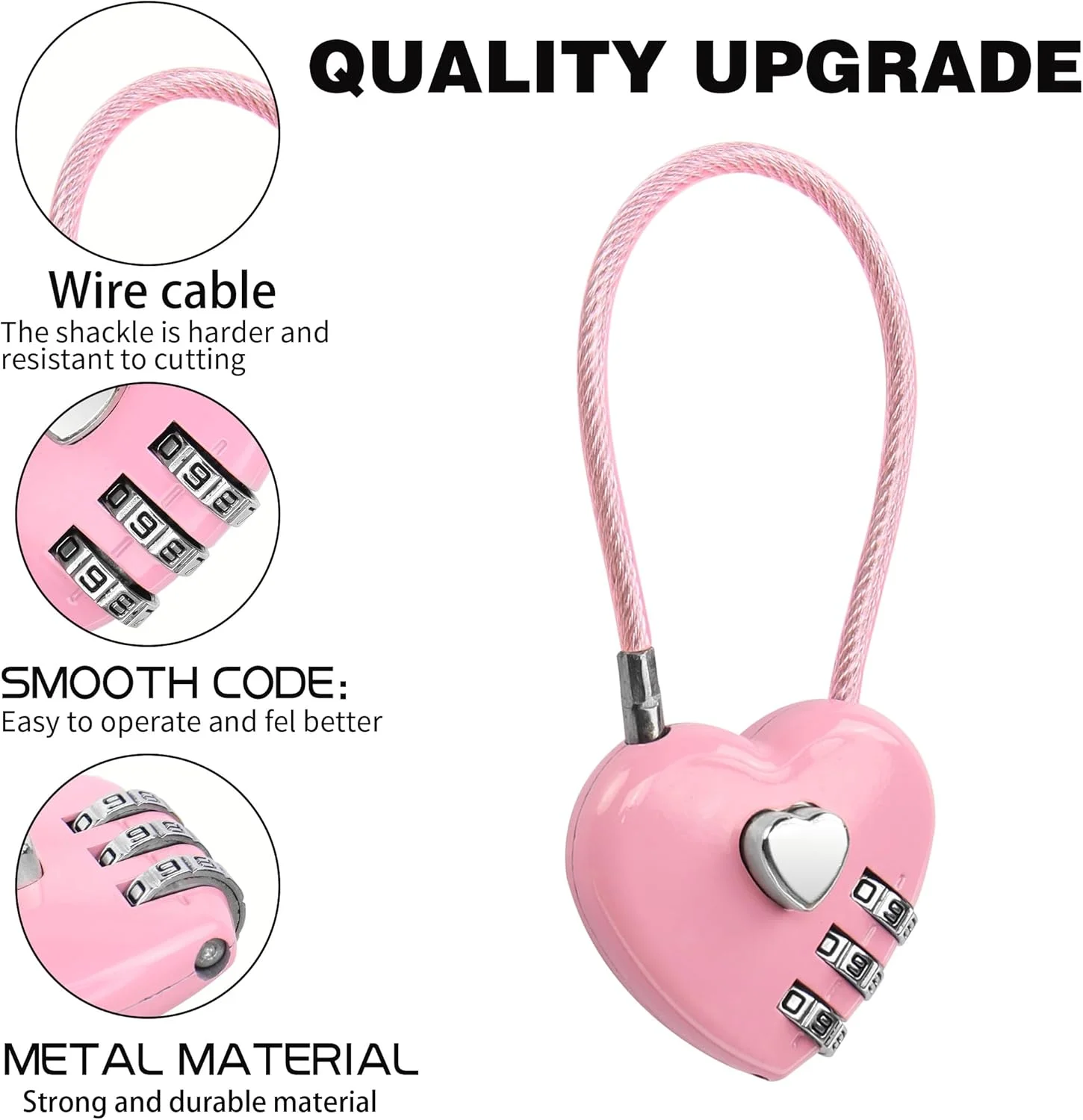 قفل ترکیبی YAODHAOD، بسته 2 عددی، قفل 3 رقمی قلبی شکل برای کمدهای مدرسه و باشگاه، قفل کابلی چمدان، قفل کمد ورزشی، چمدان، حصار، کوله پشتی، هدیه ولنتاین (صورتی)