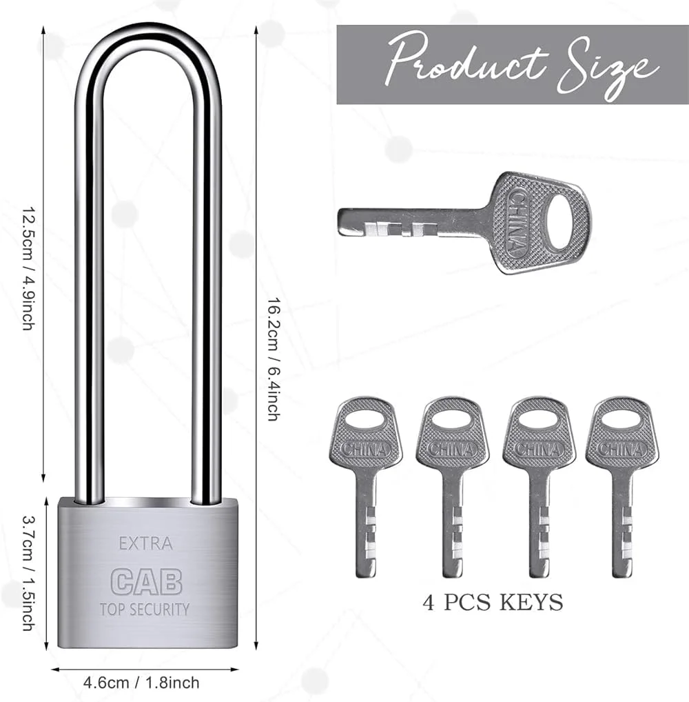 قفل آویز بلند YARDHOBI، قفل های کلید دار سنگین، گردن بلند، قفل ضد آب فولادی ایمن در فضای باز، برای سوله، باشگاه، کمد، حصار، گاراژ (6.4 اینچ)