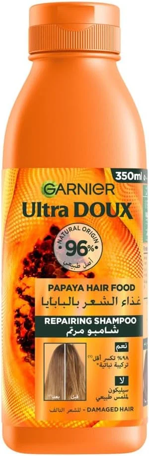 شامپو ترمیم کننده مو پاپایا Garnier Ultra Doux Hair Food مناسب موهای آسیب دیده 350 میلی لیتر