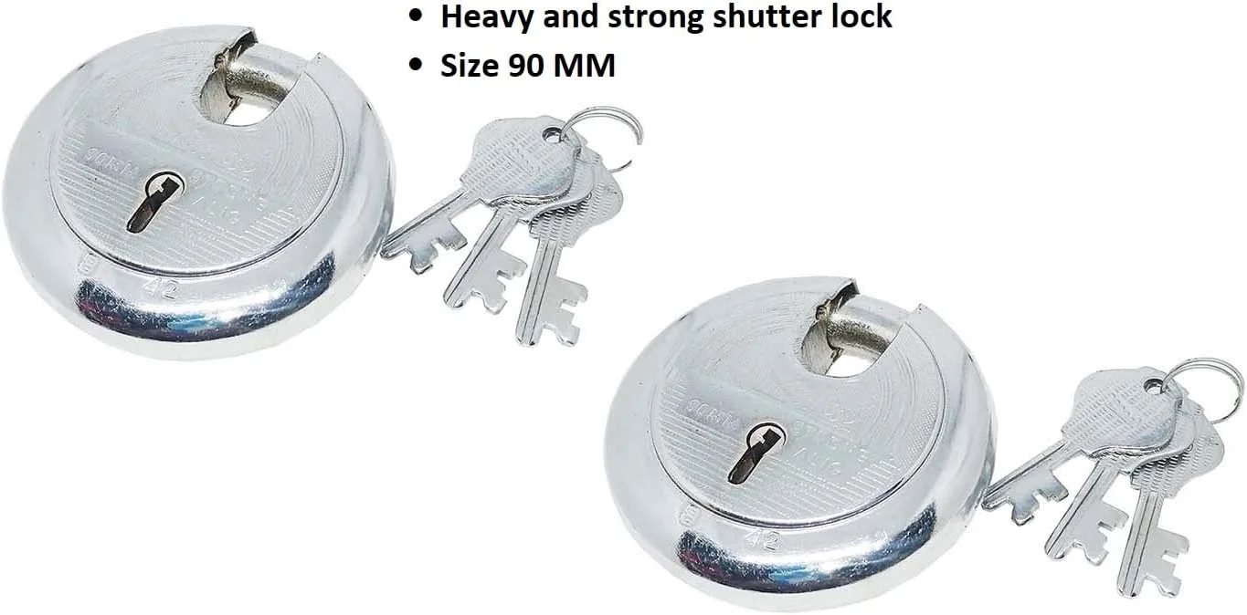 ست 2 عددی قفل گرد سنگین شاتر Unikkus همراه با کلید برای مغازه، خانه، اتاق، سایز 90 میلی متر